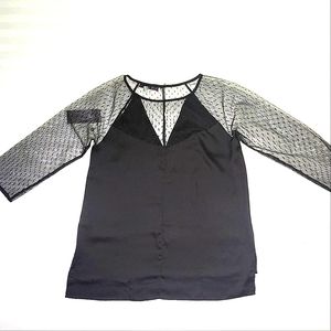 Women's Jennifer Lopez Size Medium Black Top with Sheer Sleeves.NWT
